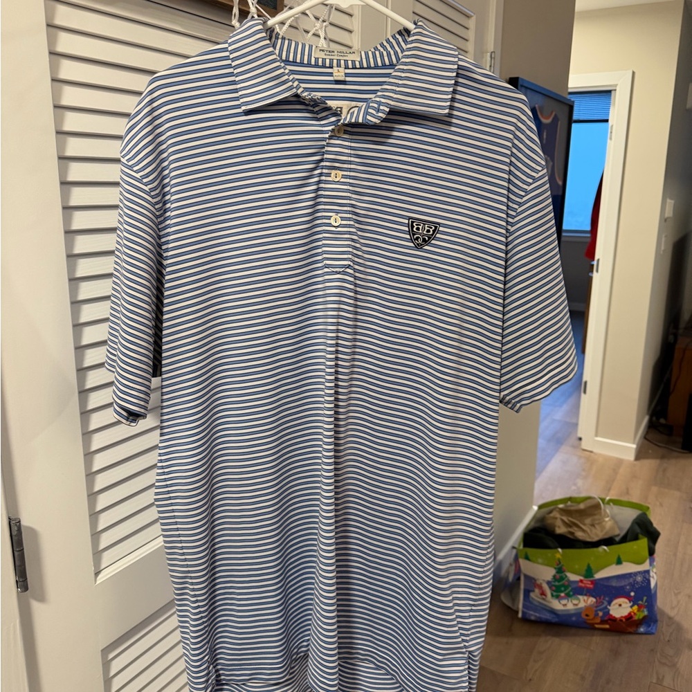 Peter Millar Blue and White Striped Polo size Large